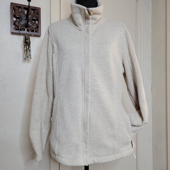 Lands End Womens Sweater Fleece Line Jacket Tan Heather Full Zip Pockets✨️L Tall - Picture 13 of 13